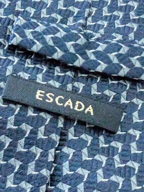 Vintage Classy Escada Navy and‎ White Geometric Tie Office Professional Business